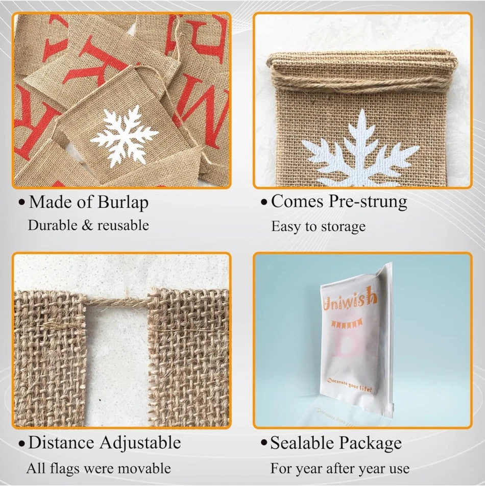 Banner de arpillera Be Merry | Banner de arpillera de Navidad | Guirnalda de árbol de Navidad 📦 Foto 2 de 4