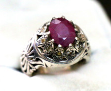 Natural Ruby Ring Oval Cut Stone 925 Sterling Silver Vintage Style Piece Size 9