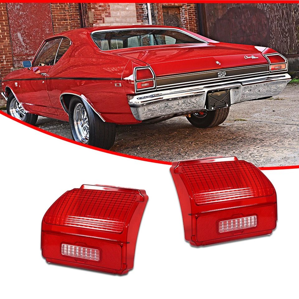 Par de lentes de lámpara de luz trasera roja estilo OE para Chevy Chevelle Malibu 1969 Foto 2 de 4