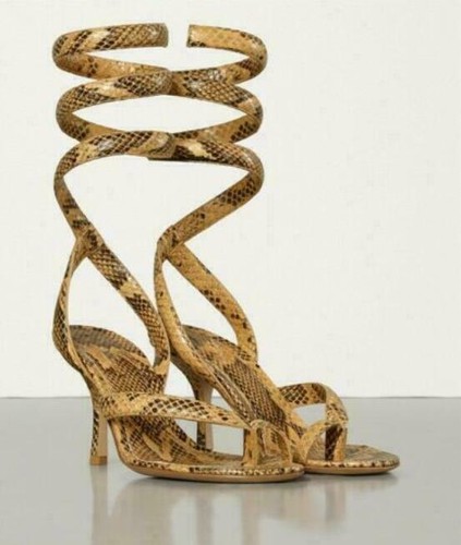 Women Fashion Paux Leather Snakeskin Thong Ankle Wrap Mid Heel Sandal Shoes Size - Picture 13 of 15