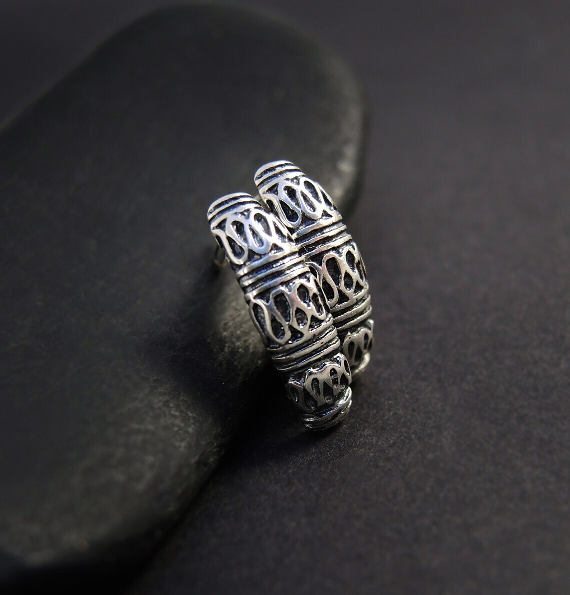 Filigree Earrings, Solid Small 925 Silver Earring… - image 3
