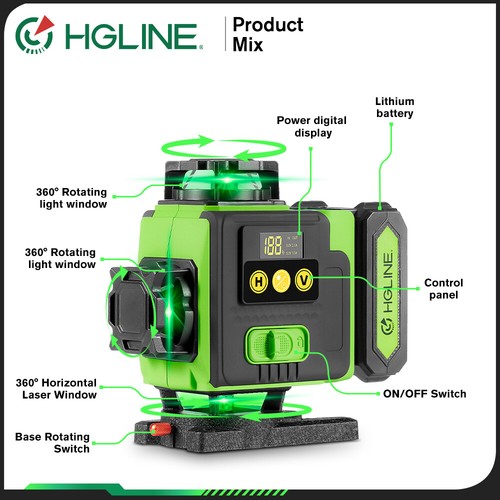 16 Line Laser Level Measure Tool Kit 1.5m Tripod Self-Leveling 360° Green Beam - Picture 3 of 26