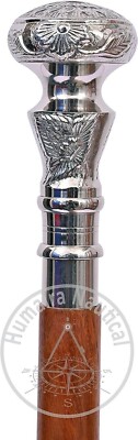 Stylish Round Brass Chrome Head Handle Brown 3 Folded Wooden Walking Stick  Gift