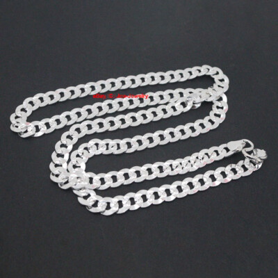 Real 999 Fine Silver 7mm Curb Link Chain Men's Necklace 19.7