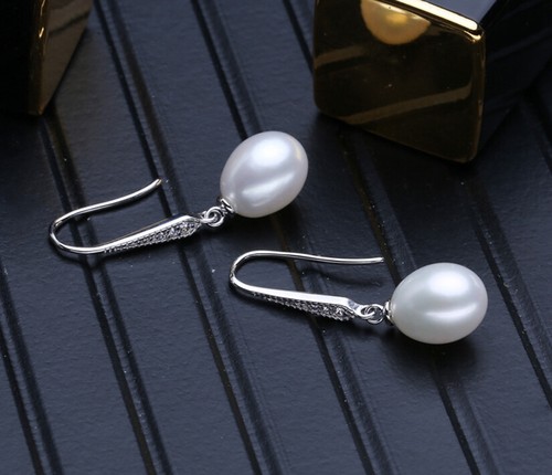Pendientes de plata 925 con perla natural de agua dulce negra o blanca - Imagen 4 de 9
