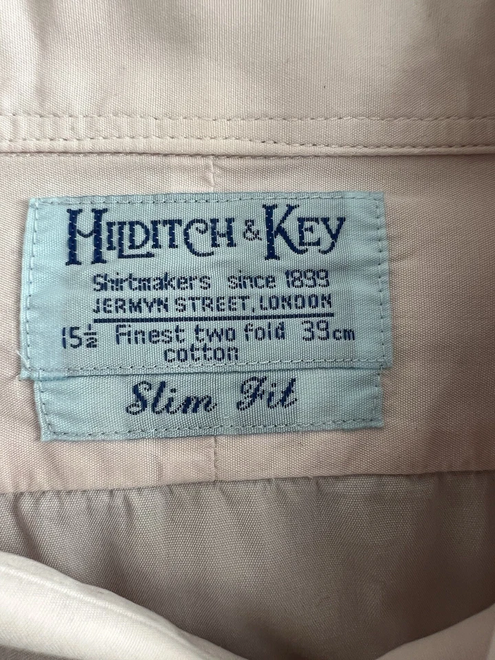 Hilditch Key Vintage Jermyn Street Shirt 15.5" 39cm Pink Slim Fit 45" England - Image 3 of 4