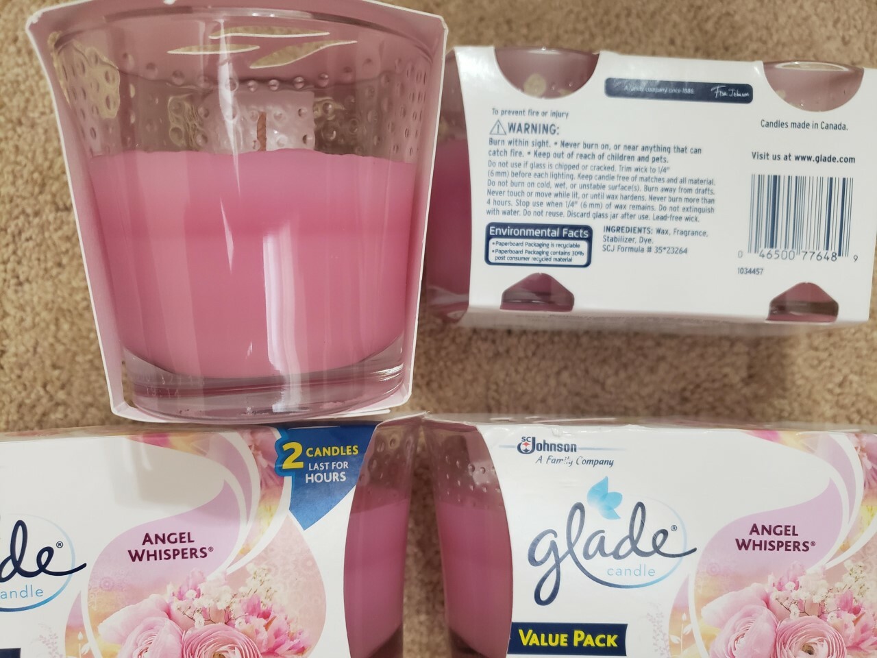 4 GLADE Air Freshener Scented oil Candle, Angel Whispers 3.8 oz 2 TWIN