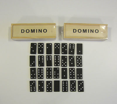 2 NEW DOUBLE SIX DOMINO SETS  DOMINOES WITH WOOD BOX    28 PIECES PER SET