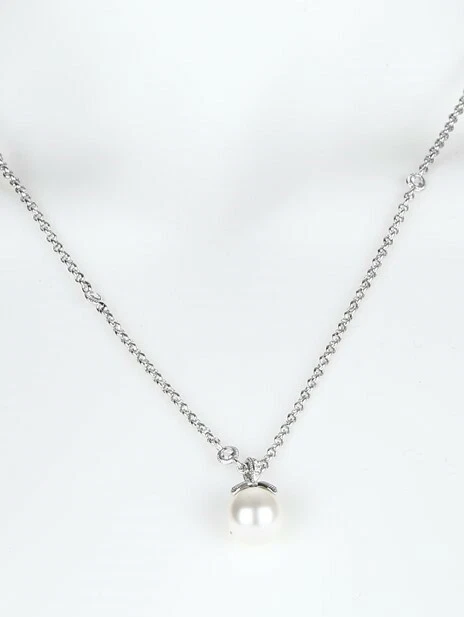 Nadri 银色人造珍珠吊坠优雅链式 10 英寸项链 75 美元 — 第 2/2 张图片