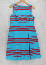 Talbots Petites Women's Sleeveless Red Turquoise Blue Stripe Dress Sz 12P #1356