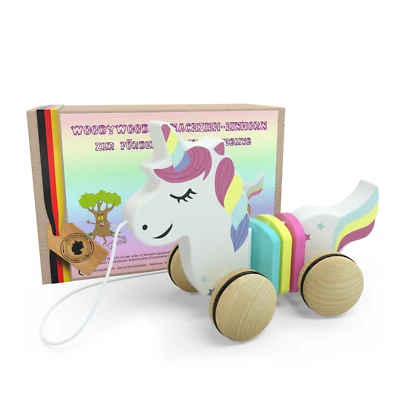 2. Wahl! WoodyWood® Nachziehspielzeug Einhorn für Kinder aus Holz. !!B-Ware!!!