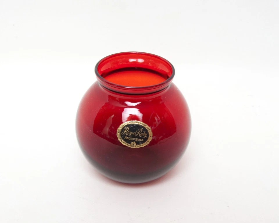 Vintage Anchor Hocking Glass Royal Ruby Red Ball Vase Some Scratches 3.75"H - Image 2 of 4