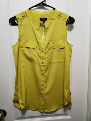 PREMISE Women's Blouse Sleeveless Button Down Lime Matcha Size XS