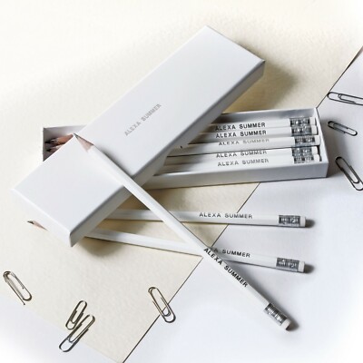 12 White Pencils in a Box Personalised with Name Printed/Embossed HB Pencils