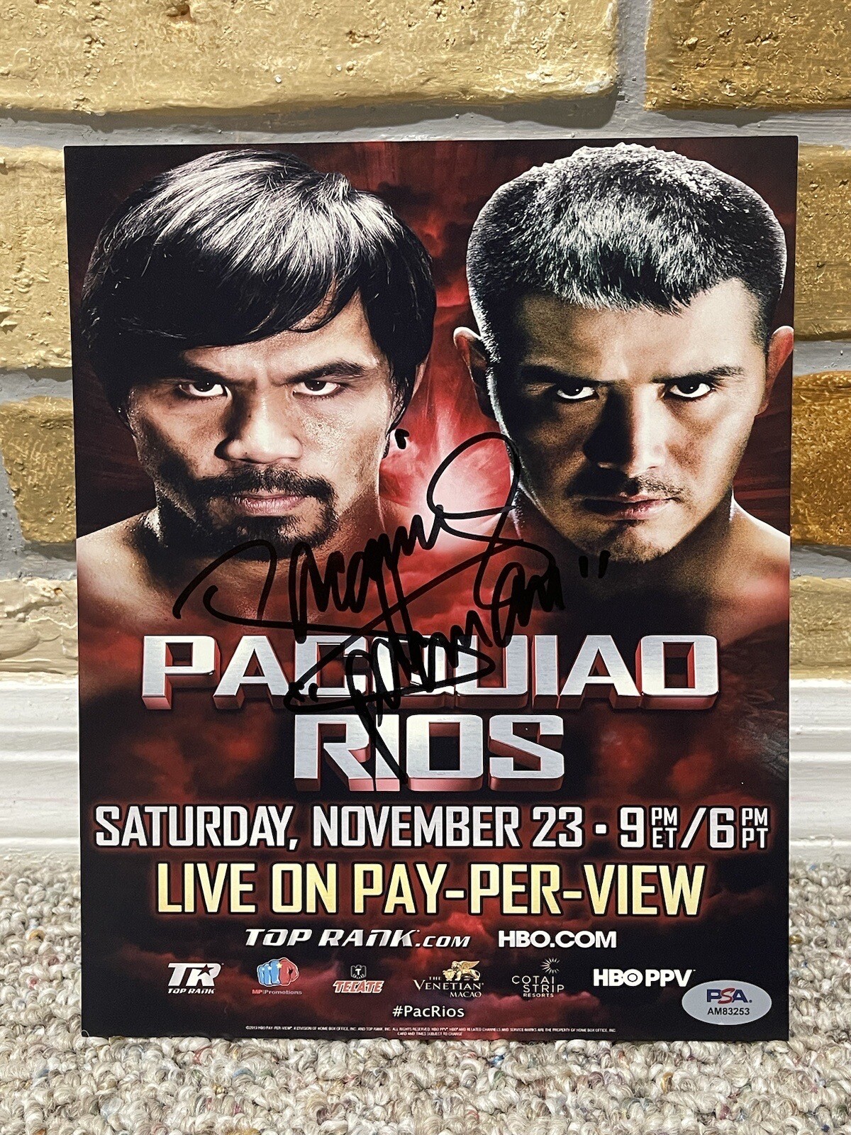 Manny Pacqui o Autographed Signed MANNY PACQUIAO AUTO 8x10 BOXING PHOTO Brandon Rios PSA AUTHENTIC 214 