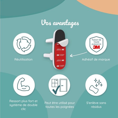Sécurité enfants pour portes fenêtres | ressort fort & 3M Tape | retrait sans... - Picture 7 of 7