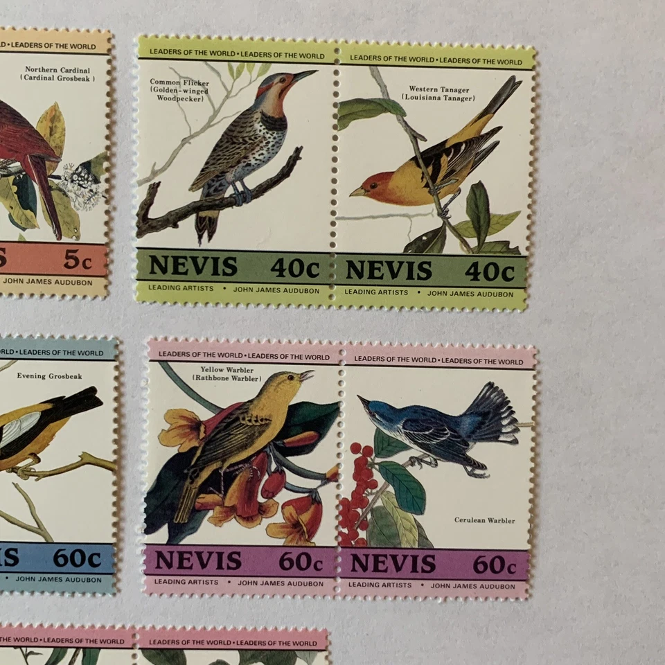 Juego de estampillas de Nevis 1985 #407-22 parejas de aves MNH OG Foto 4 de 4