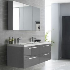 1440mm Wall Hung Basin Double Unit Graphite Grey His Hers Basin Storage Drawers 
