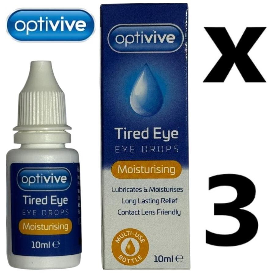 Optivive Tired Eye Drops Moisturising Soothing Lubricating Eye Drops  3x 10ml