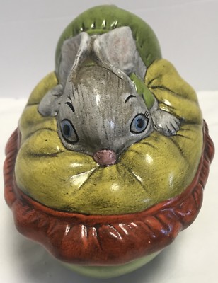 Rabbit Covered Dish Easter Egg Painted Pottery Chickie 81 Colorful Art Kitsch