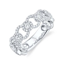 14K White Gold Diamond Chain Link Ring Open Round Cut Natural Certified Wide 7