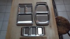 Stainless Divided Serving Trays(2) Mid Century Denmark/(1)Hong Kong Wood Handles