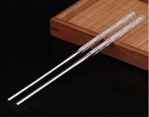 Chinesische massive Essstäbchen zertifiziert echt 999 Sterling Silber Geschirr Paar - Bild 2 von 3