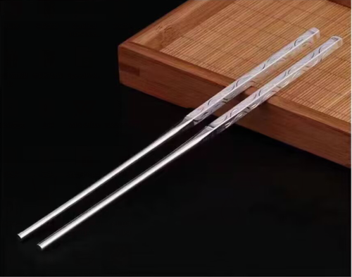 A Pair Chinese Chopsticks Certified Authentic Solid 999Sterling Silver Tableware - Picture 2 of 4