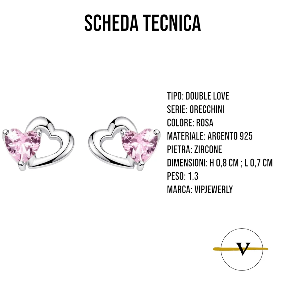 ORECCHINI DONNA ARGENTO 925 CON DOPPIO CUORE IN ZIRCONE CUBICO ROSA - Immagine 4 di 4