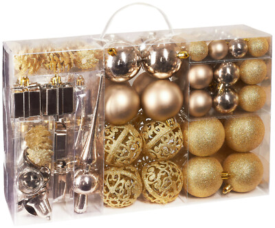 Weihnachtskugeln 101er Set Christbaumkugeln Weihnachtsbaumkugeln Champagner Gold