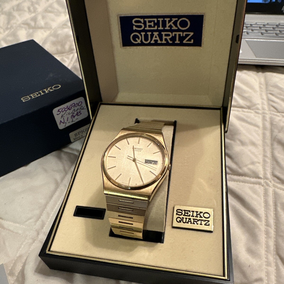 SEIKO Quartz DAY Date, Men's Gold Tone Watch In Box, Needs