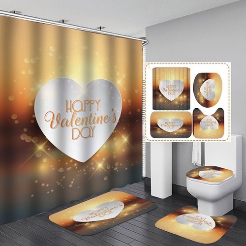 4 pz/set tenda doccia decorazione bagno, coperchio coperchio WC, tappetino antiscivolo - Foto 24 di 39