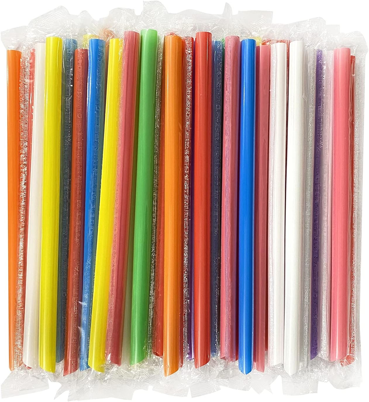 200-Count Multi-Color Jumbo Plastic Milkshake Straws Bulk Pack Individually Wrapped