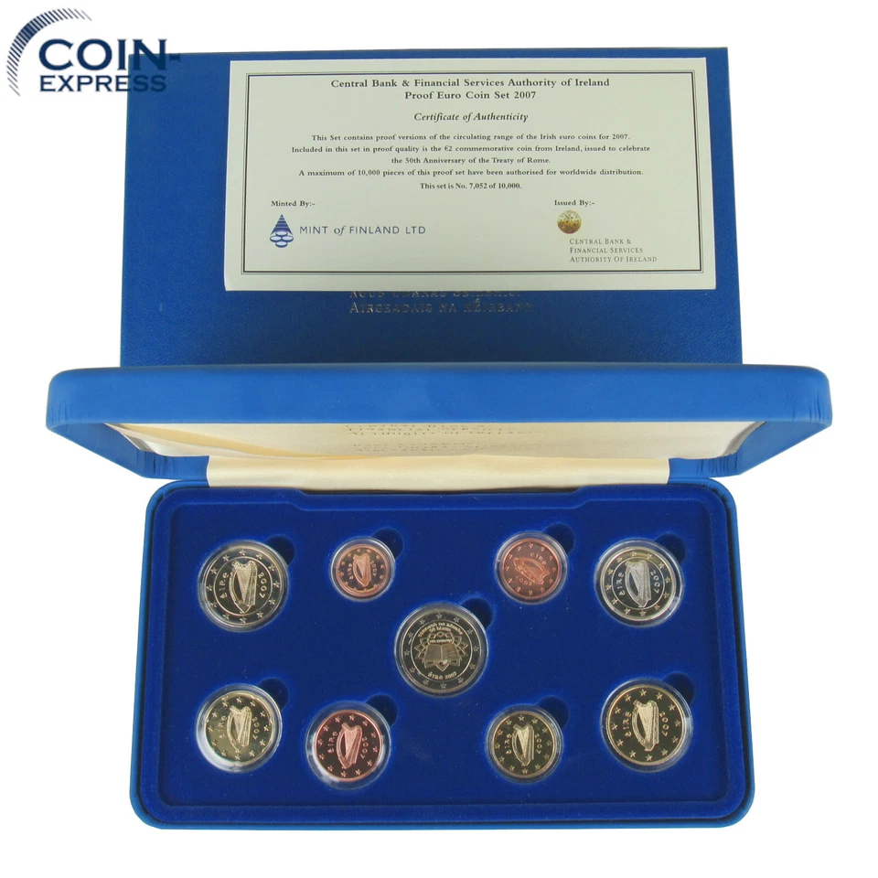 *** EURO KMS IRLAND 2007 PP Polierte Platte mit 2 Euro Römische Verträge + Harfe - Bild 1 von 1