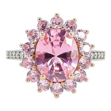 Sterling Silver Pink Cubic Zirconia Halo Ring   Oval Center, Pav  Accents Size 7