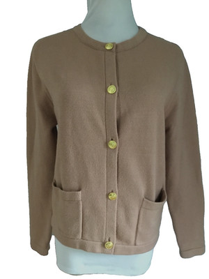 LILLUSORY  Camel Color 5 Emboss Gold Button Pockets Cardigan Sweater Size S  EUC