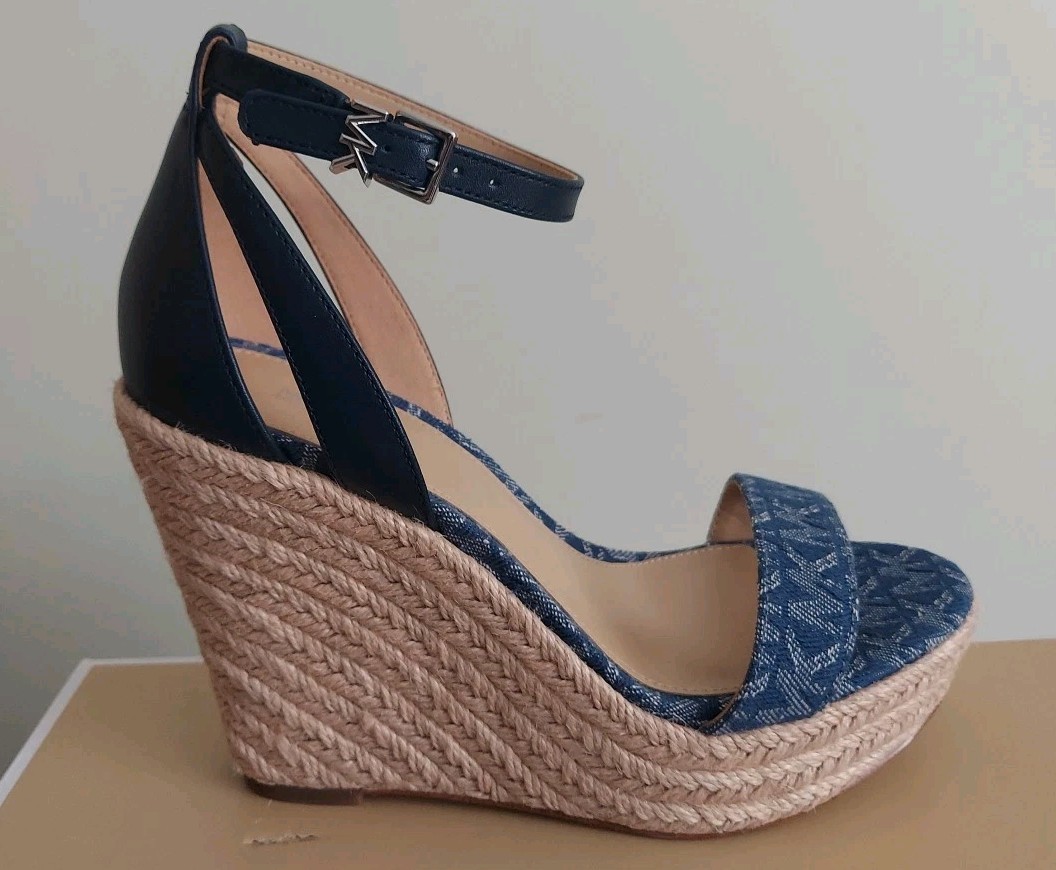 Michael KORS KIMBERLY MK LOGO DENIM SEXY ESPADRILLES WEDGES