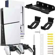 Black Metal Wall Mount for PS5 Slim Disc & Digital Edition, Controller Hooks