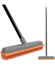 Rubber Broom Carpet Rake Pet Hair Remover Broom with Squeegee Extension Push ...