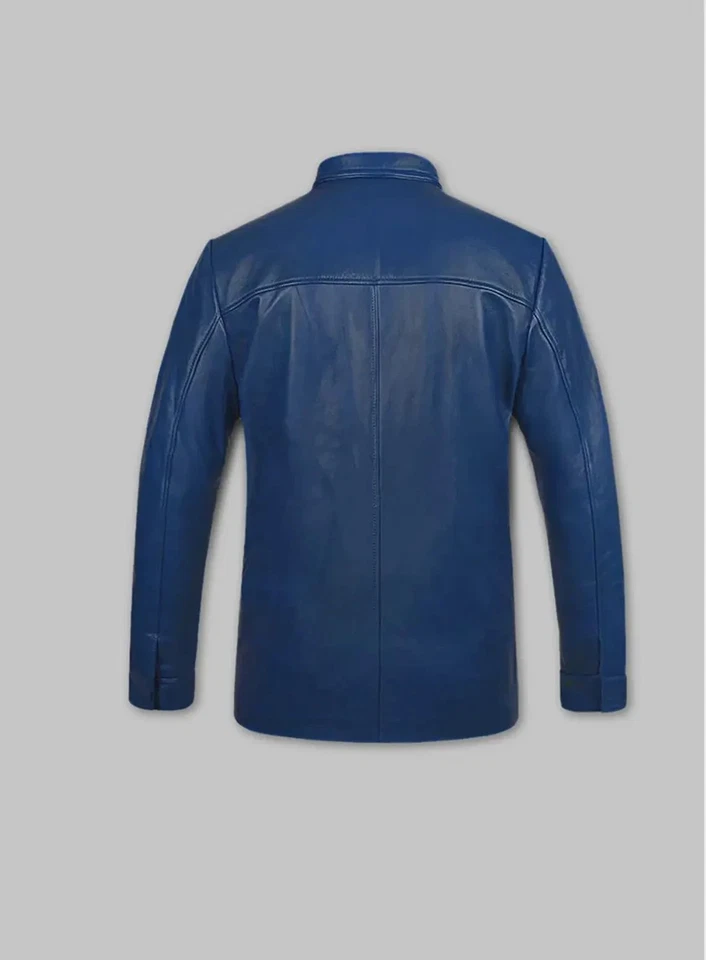 Elvis Presley Speedway Blue Genuine Leather Jacket Retro Rock nRoll Biker Jacket - Image 2 of 3