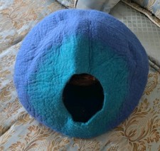 Pet Bed Cat Cave by Walking Palm LARGE Blue and Turquoise 100 Wool
