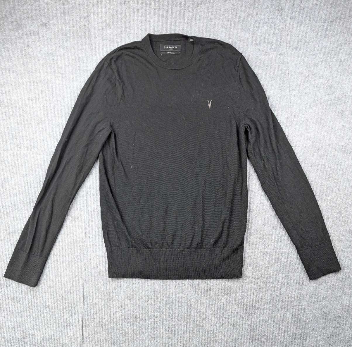 All Saints Sweater Mens Large Merino Wool Black Quiet Luxury Timeless Pullover