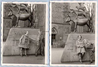 2x Bremen 1950s - Children in Front of Bremen Town Musicians - Photo 7x10cm