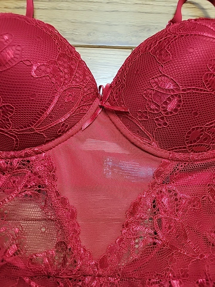 Rene Rofe Women Sleepwear Medium Red Bodysuit Push Up Lace Underwire NWT - Image 4 of 4