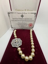 Vintage Camrose Kross JBK Necklace Faux Pearl Filigree COA 27"