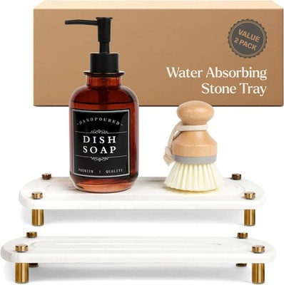 2PCS Water Absorbing Stone Soap Tray for Kitchen Bathroom Sink, Qui Dry