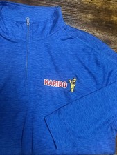 Haribo Gummy Bears Shirt Mens Large Blue Polo Long Sleeve Pullover Quarter Zip