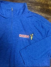 Haribo Gummy Bears Shirt Mens Large Blue Polo Long Sleeve Pullover Quarter Zip