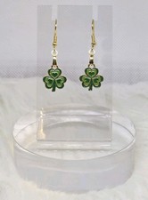ST Patrick's Day Green  Gold Layered Heart Clover French Hook Fashion Earrings