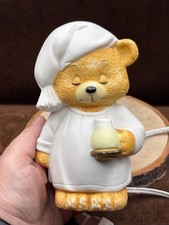 Vintage Lillian Vernon 6.25" Ceramic Sleepy Teddy Bear Night Light Working EUC